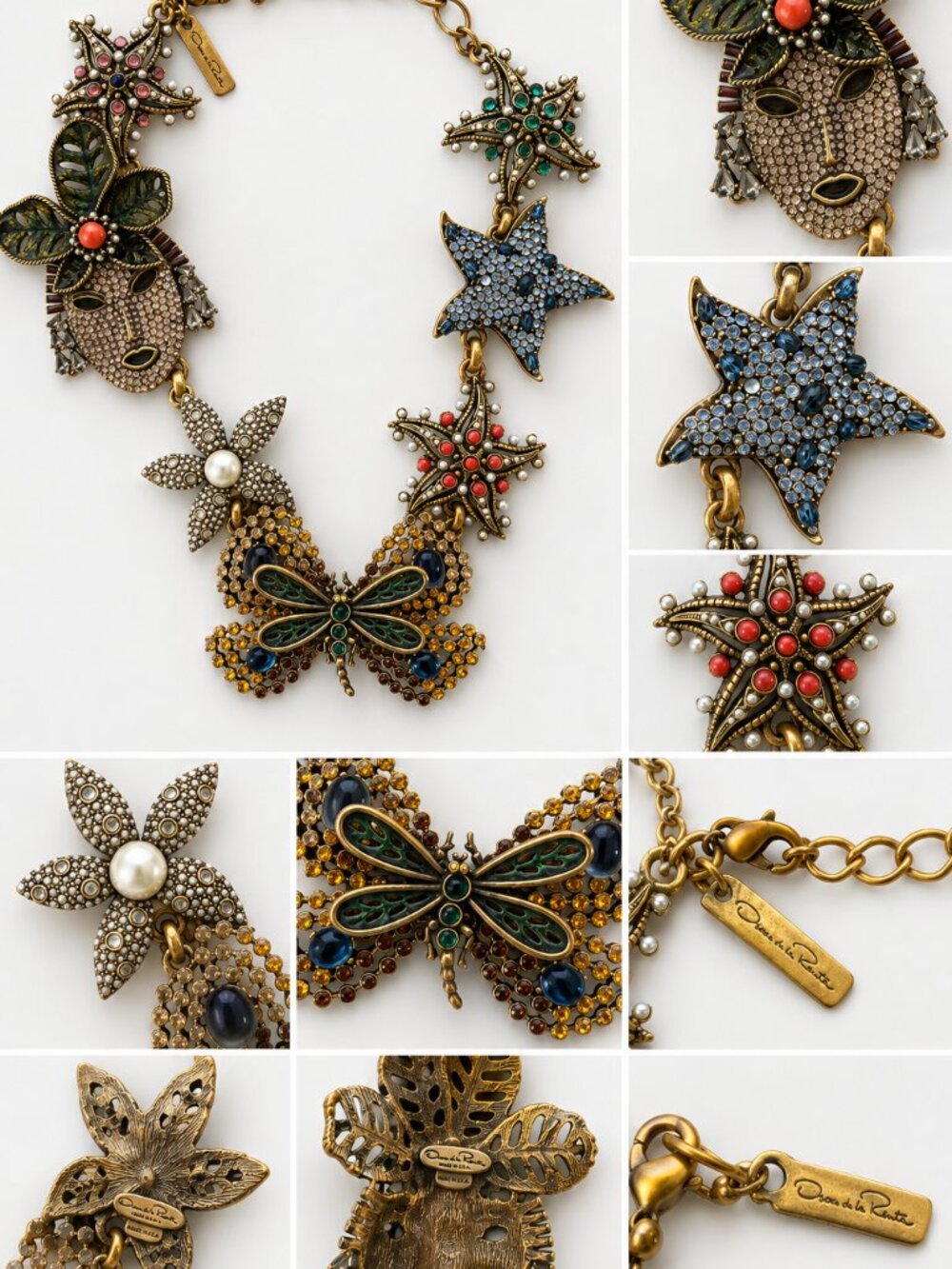 Very Rare Oscar de la Renta Mixed Media Charm Statement Necklace 18"-22" - Picture 3 of 4